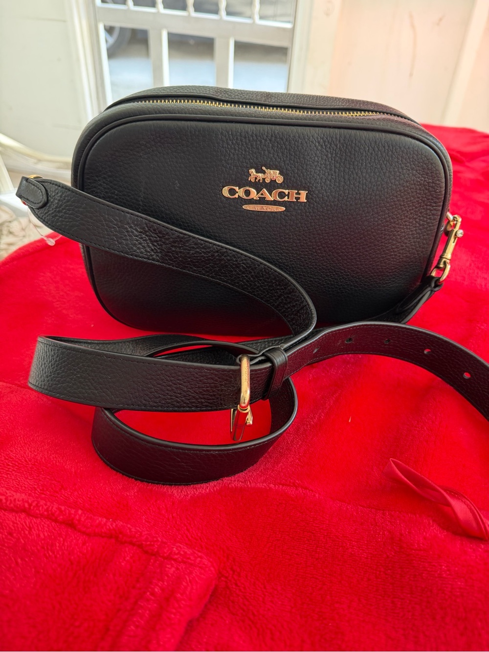 Coach Black Pebbled Leather Crossbody with Gold Hardware